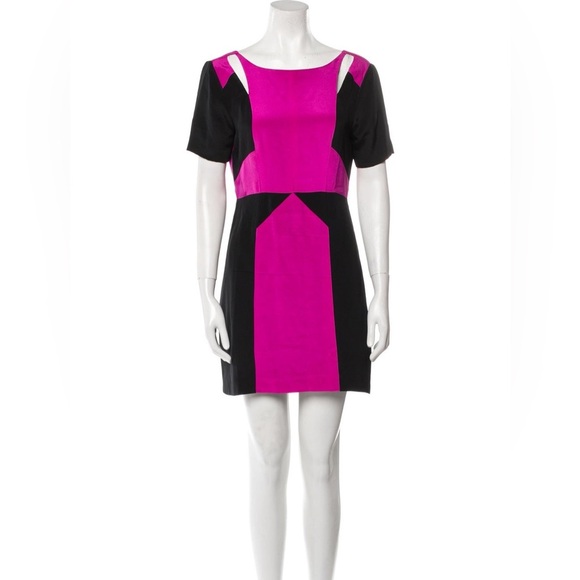 Rebecca Minkoff Crystal Black Pink Illusion Colorblock Silk shift Dress size 2 - Picture 2 of 10